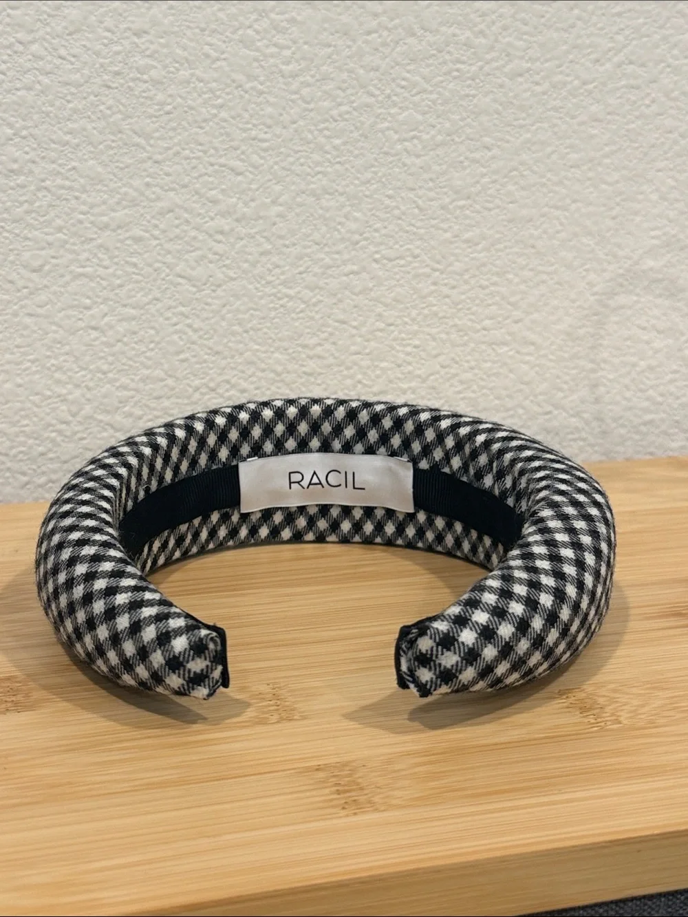 RACIL Black & White Gingham Puffed Headband